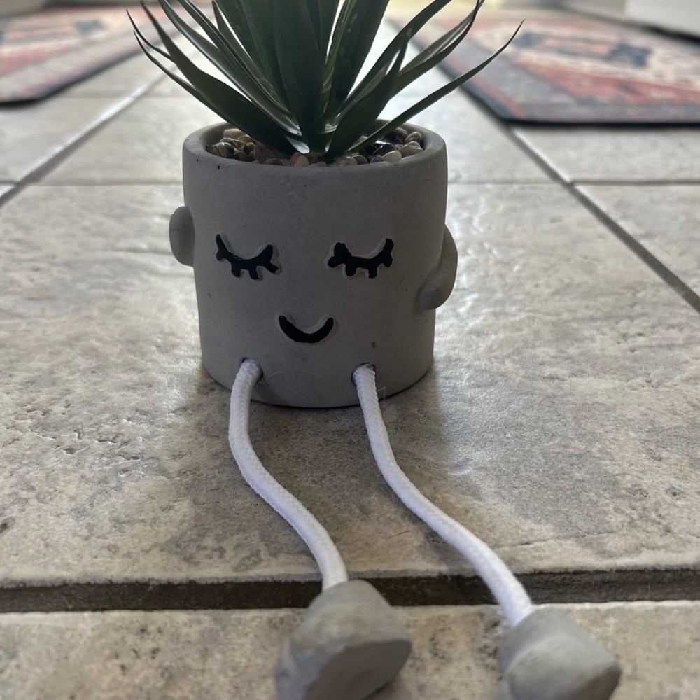 Gray Planter with Face Design
